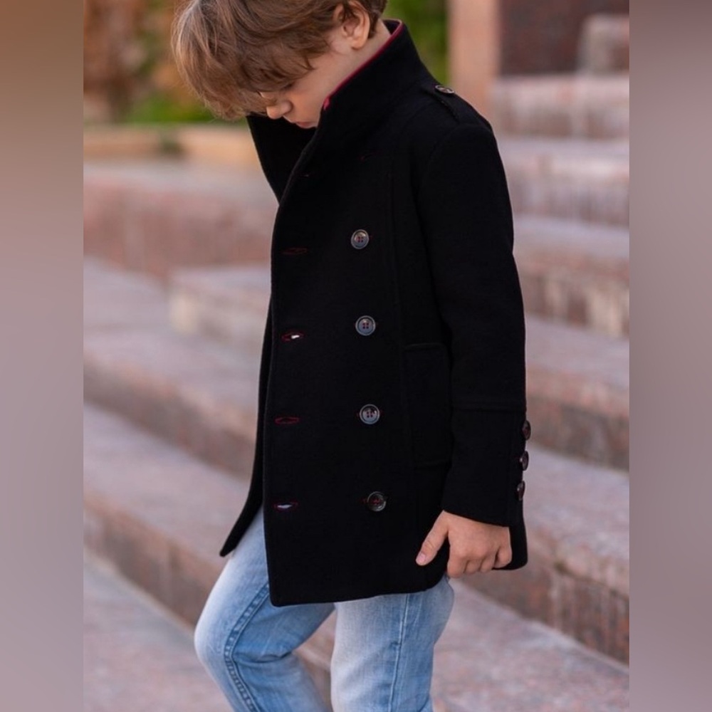 Navy Rivet Boys coat Small - Picture 9 of 11